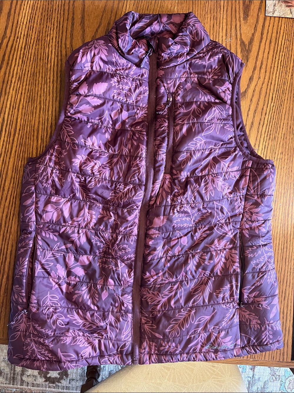 Eddie Bauer Purple Floral Quilted Puffer Vest